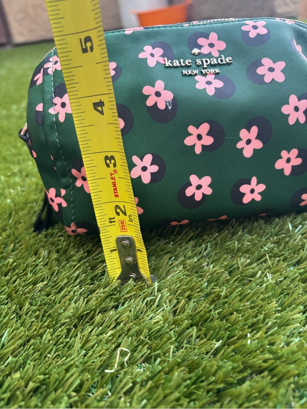 kate spade dark green cosmetic pouch with pink floral print - Picture 9 of 10